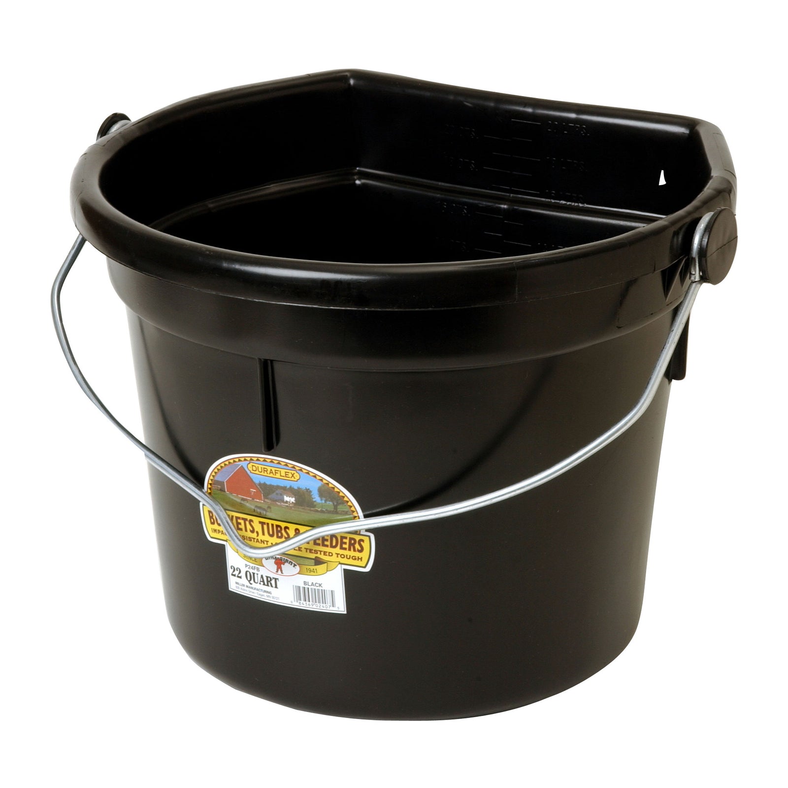 Little Giant 22 Quart Flat Plastic Animal Feed Bucket with Knob Bail, Black - VMInnovations