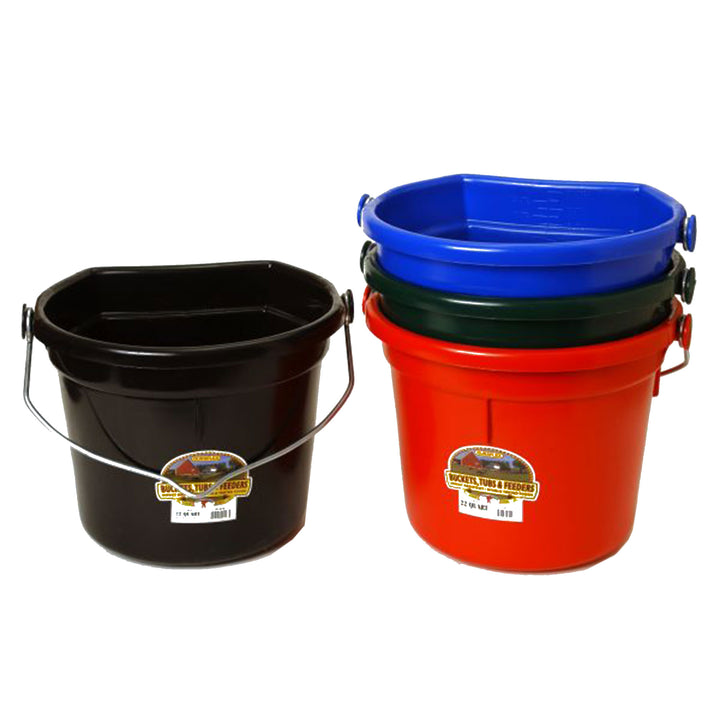 Little Giant 22 Quart Flat Plastic Animal Feed Bucket with Knob Bail, Black