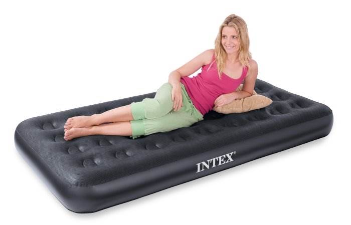 INTEX Twin Airbed Velvet Flocked Inflatable Bed Air Mattress & Built-In Pump