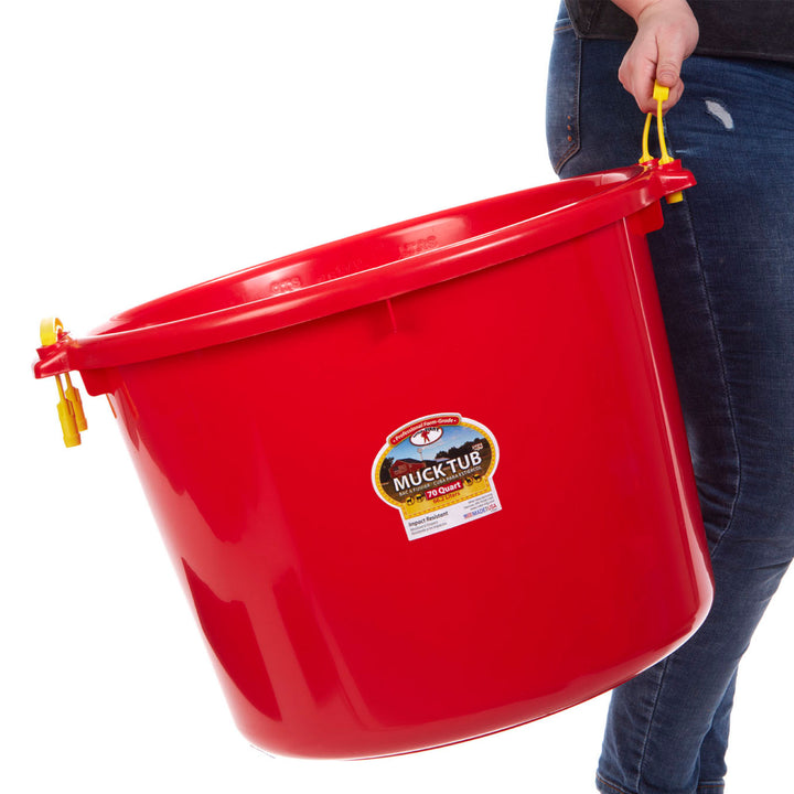 Little Giant 70 Quart Durable and Versatile Utility Muck Tub w/Handles, Red - VMInnovations