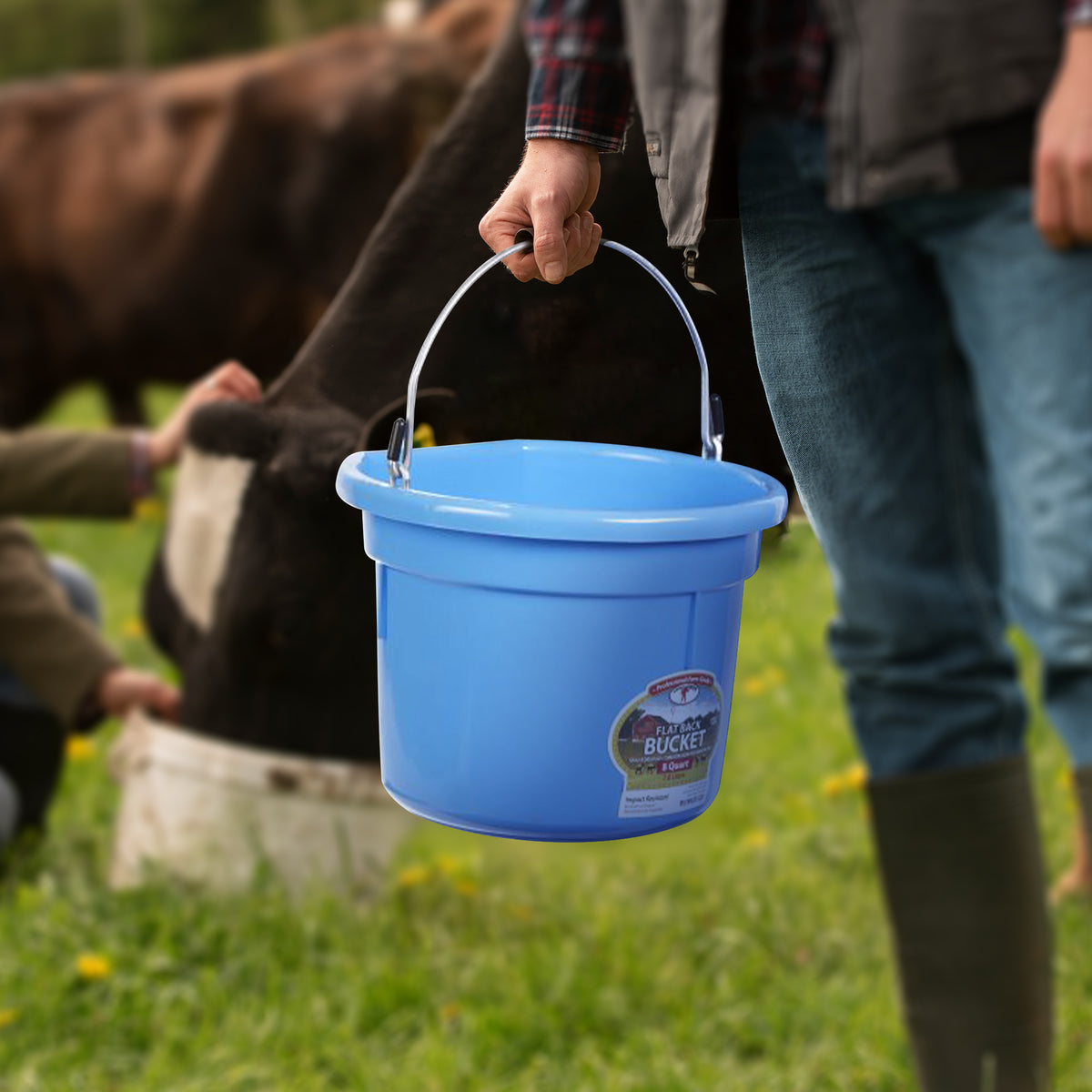 Little Giant Heavy Duty 8 Quart Flat Back Plastic Bucket w/ Metal Handle, Berry