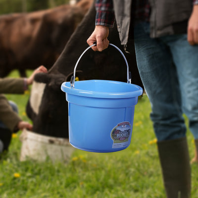 Little Giant Heavy Duty 8 Quart Flat Back Plastic Bucket w/ Metal Handle, Berry