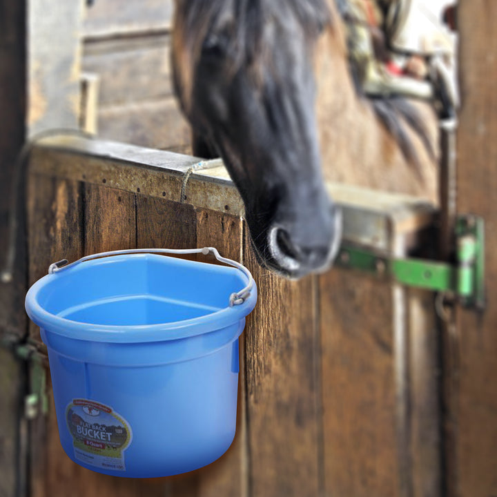 Little Giant Heavy Duty 8 Quart Flat Back Plastic Bucket w/ Metal Handle, Berry