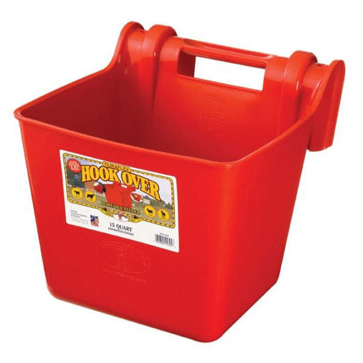 Little Giant 15 Quart Mountable Livestock & Pet Hook Over Bucket Feeder, Red