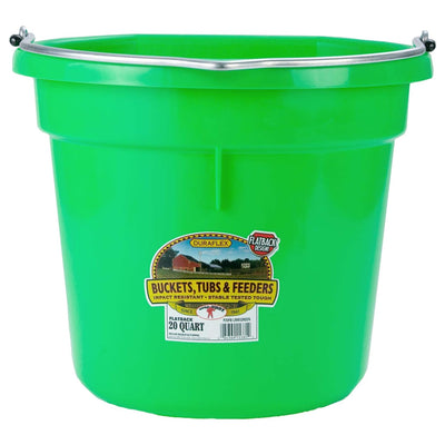 Little Giant Flat Back Plastic Animal Feed Bucket, Metal Handle, 20 Qt, Lime