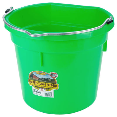 Little Giant Flat Back Plastic Animal Feed Bucket, Metal Handle, 20 Qt, Lime