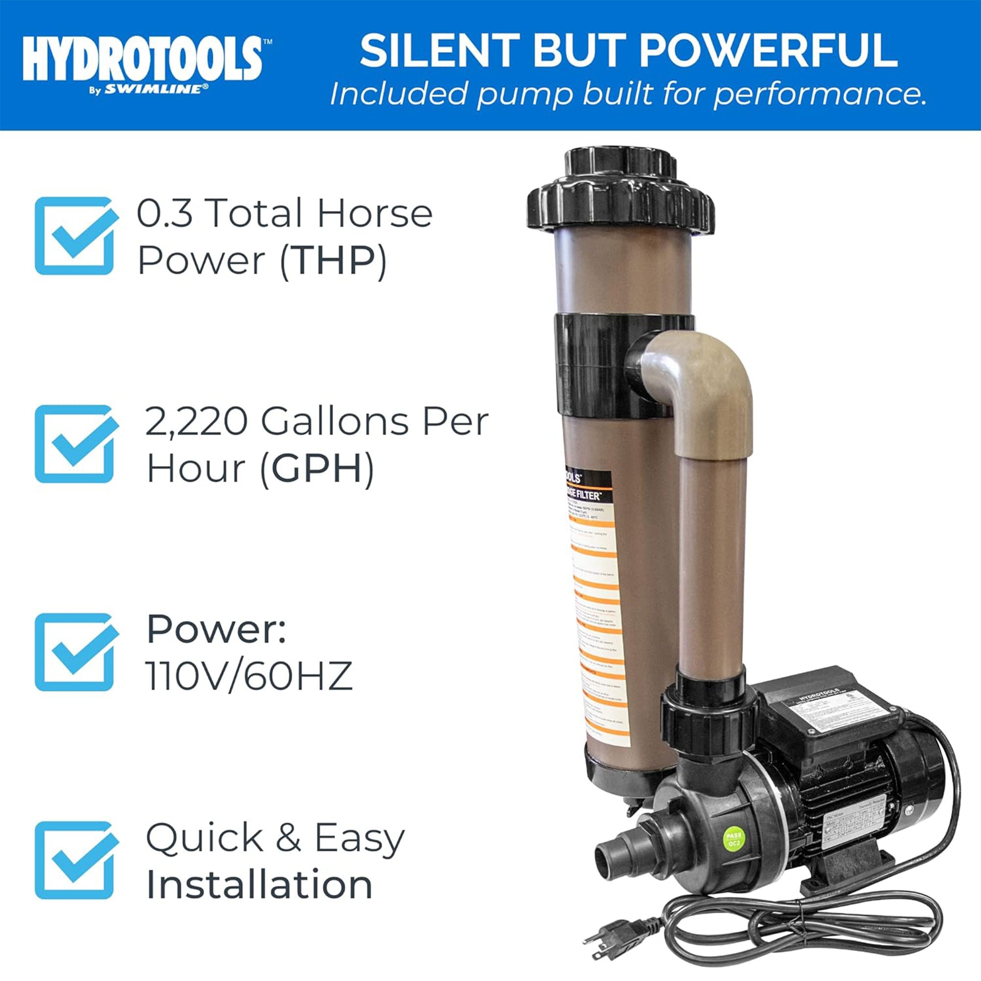 Swimline Hydrotools Cartridge Pool Filter Complete System 2220GPH Pump(Open Box)