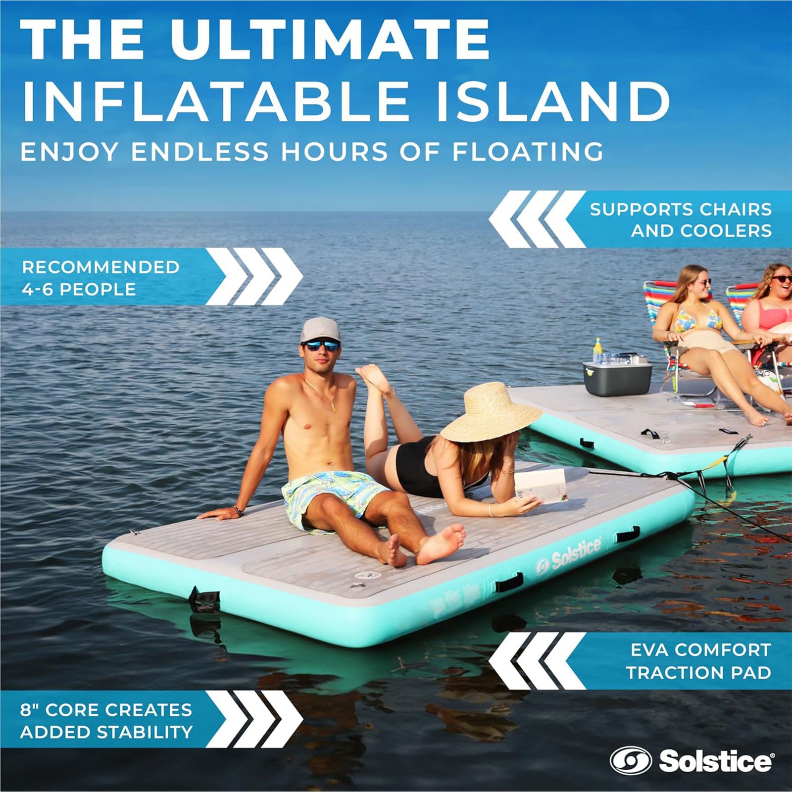 Solstice Original Inflatable LUXE Dock Platform 8' x 5' Floating Raft Water Mat - VMInnovations