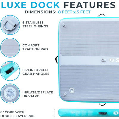 Solstice Original Inflatable LUXE Dock Platform 8' x 5' Floating Raft Water Mat - VMInnovations
