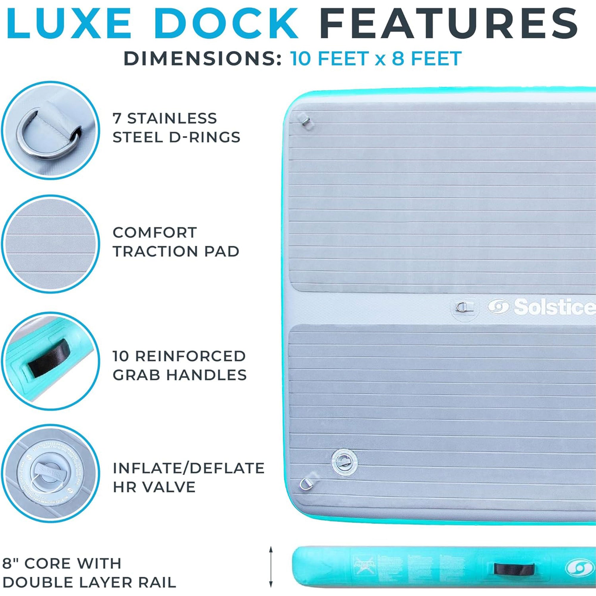 Solstice Original Inflatable LUXE Dock Platform 10' x 8' Floating Raft Water Mat - VMInnovations