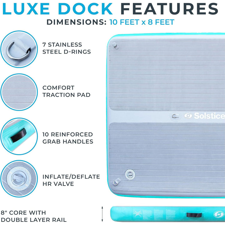 Solstice Original Inflatable LUXE Dock Platform 10'x8' Floating Raft (Open Box)