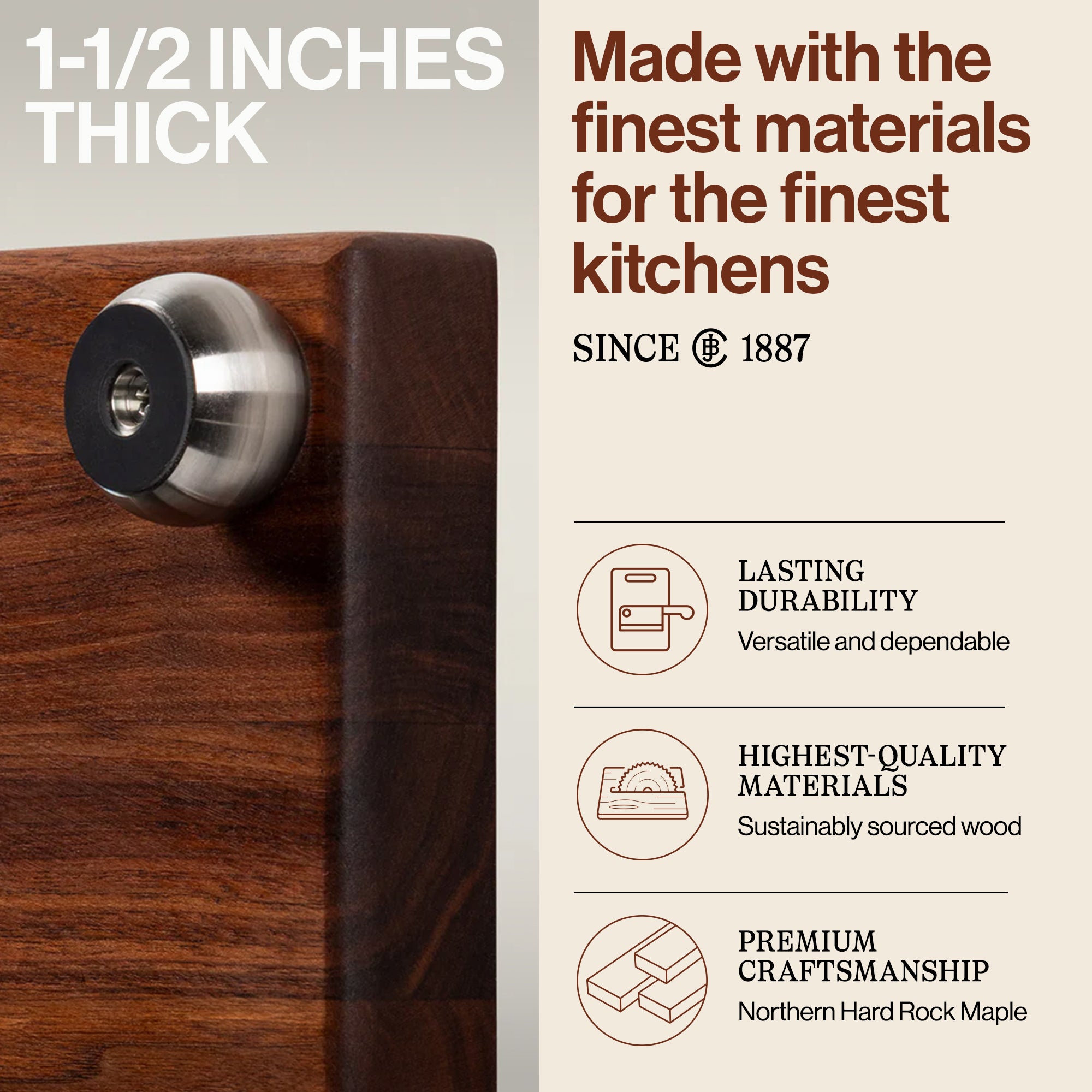 John Boos Small Walnut Wood Edge Grain Cutting Board for Kitchen, 12"x12"x1.5"