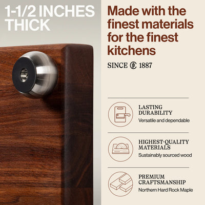John Boos Small Walnut Wood Edge Grain Cutting Board for Kitchen, 12"x12"x1.5"