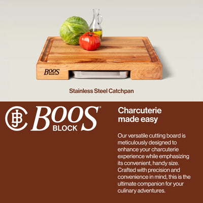 John Boos 18"x18" Reversible Wood Cutting Board with Juice Groove & Tray, Maple - VMInnovations