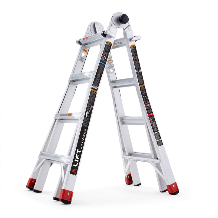 Lift Ladders 18 Foot Reach 5 in 1 Multi Position Aluminum Step Ladder, Silver