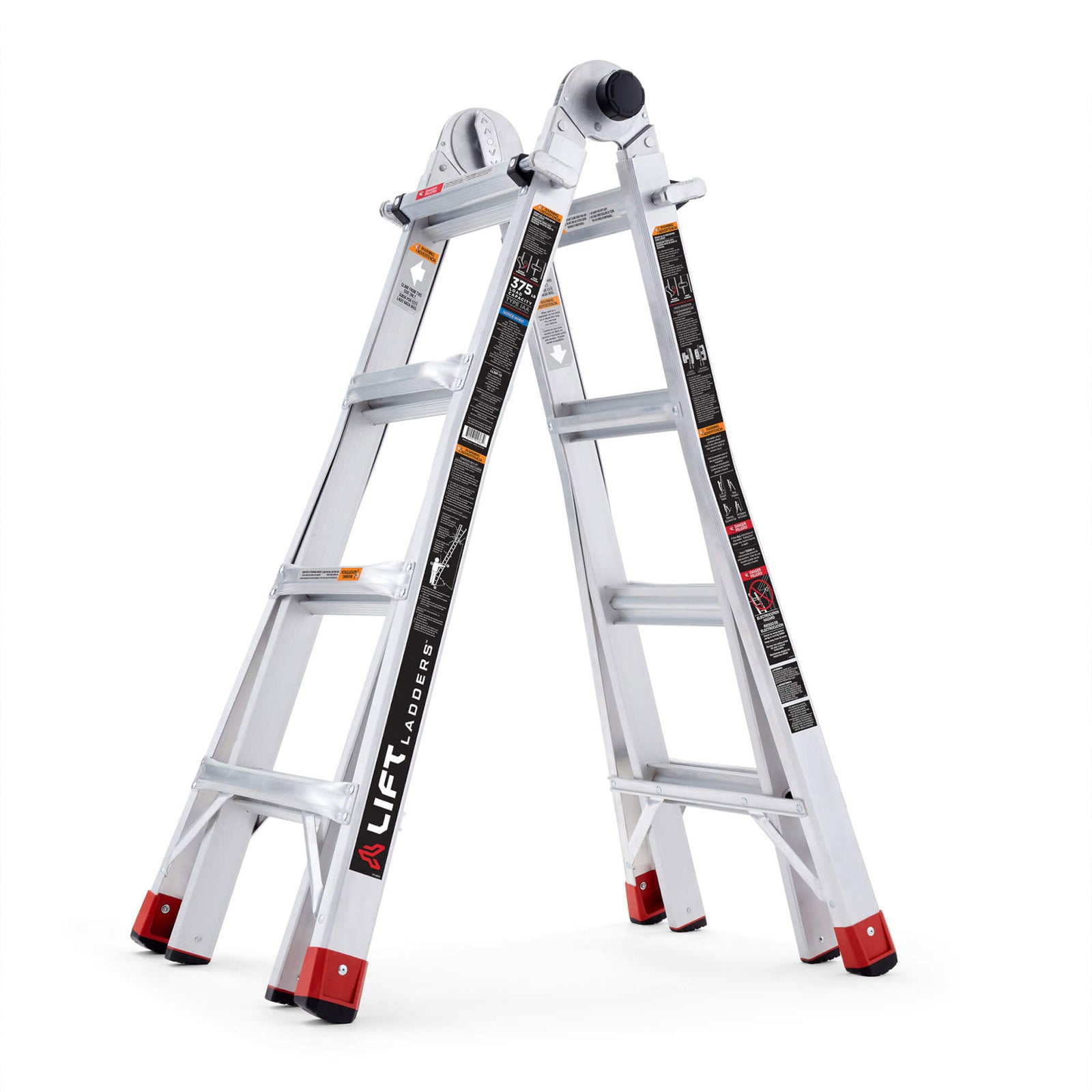 Lift Ladders 18 Foot Reach 5in1 Multi Position Aluminum Ladder, Silver (Used) - VMInnovations