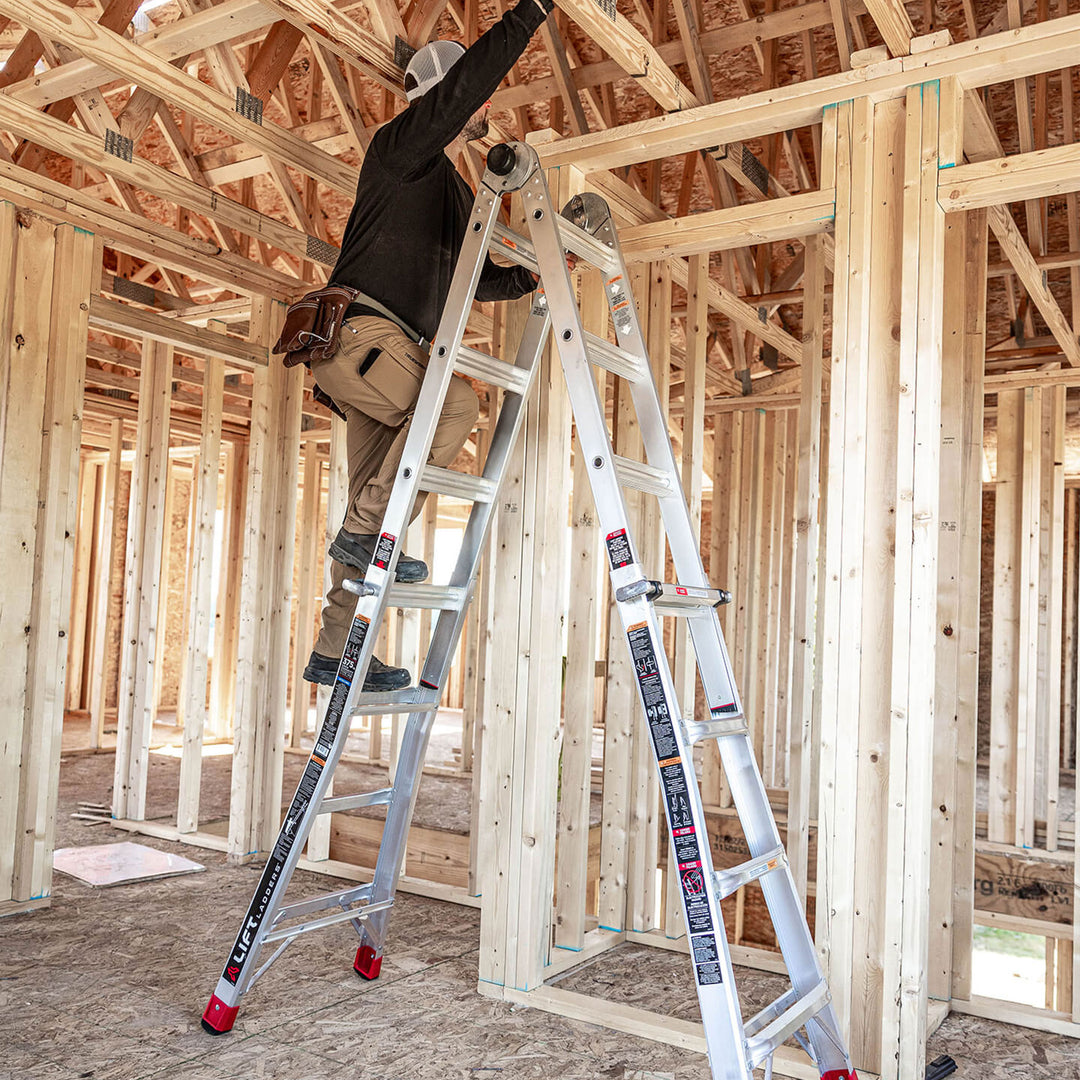 Lift Ladders 18 Foot Reach 5in1 Multi Position Aluminum Ladder, Silver (Used) - VMInnovations