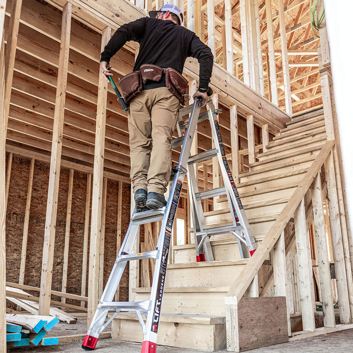 Lift Ladders 18' Reach 5 in 1 Multi Position Aluminum Step Ladder,Slvr(Open Box) - VMInnovations