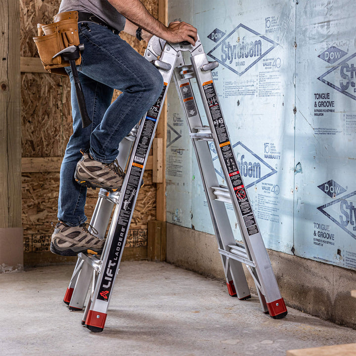 Lift Ladders 18' Reach 5 in 1 Multi Position Aluminum Step Ladder,Slvr(Open Box) - VMInnovations
