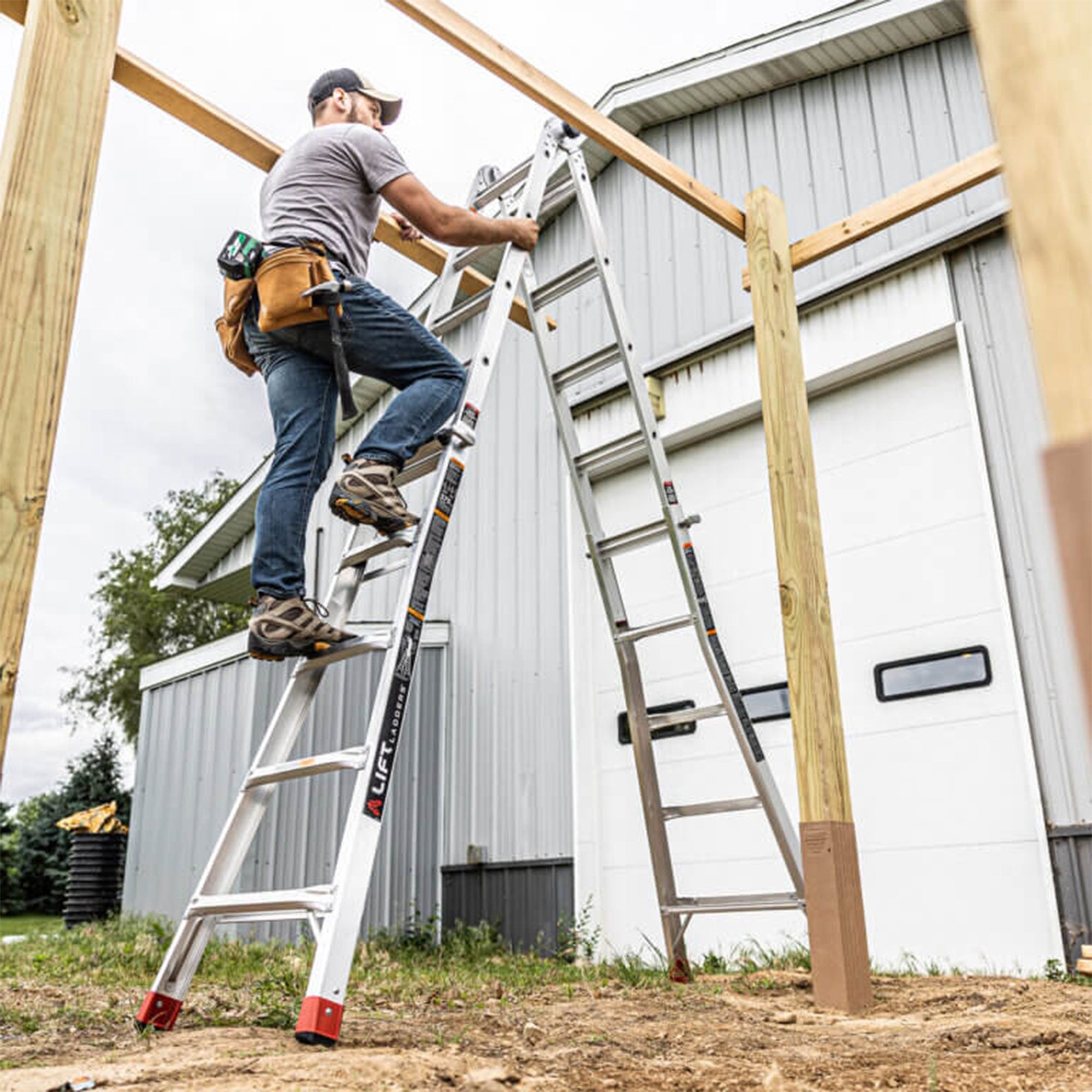 Lift Ladders 22' Reach 5 in 1 Multi Position Aluminum Step Ladder, Silver (Used) - VMInnovations