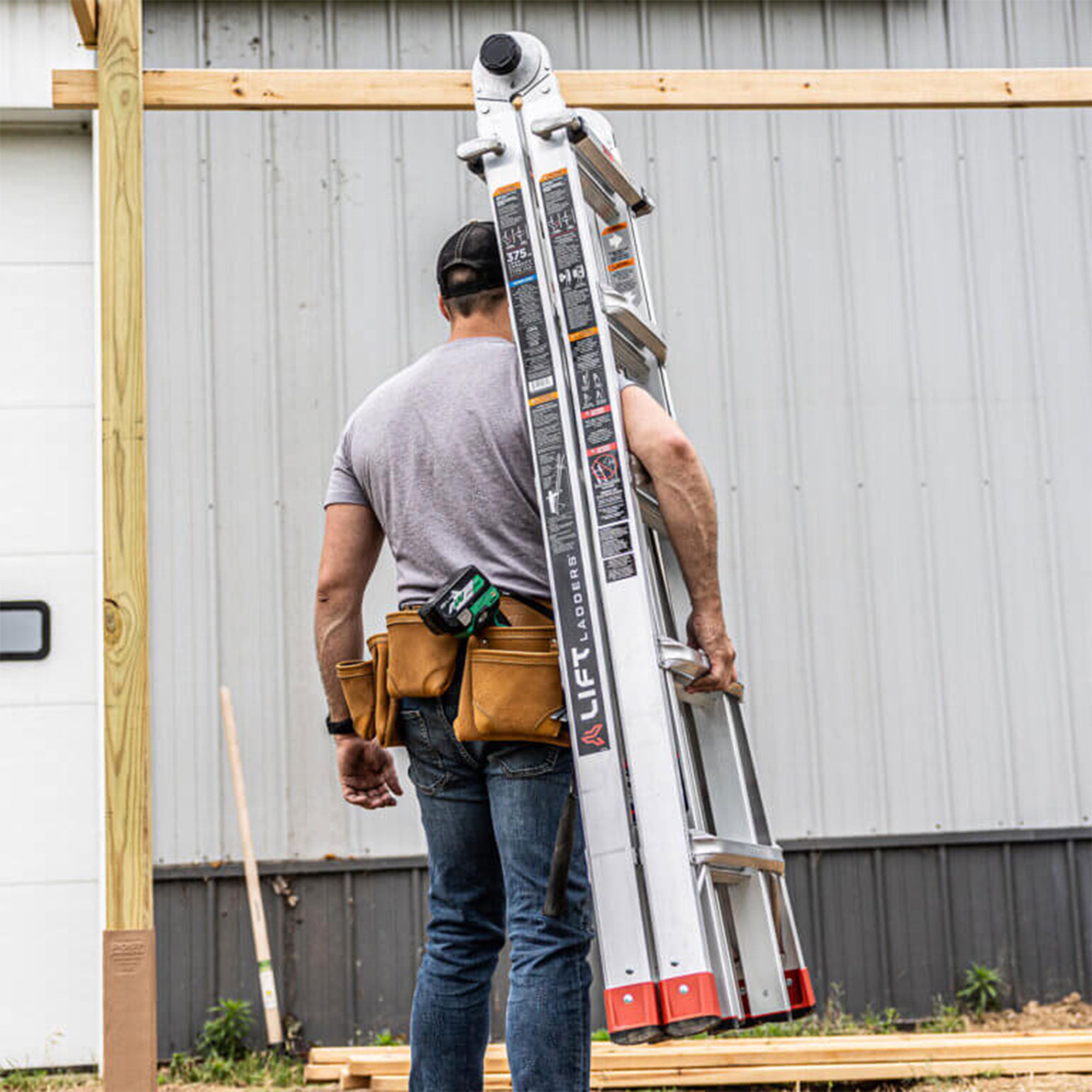 Lift Ladders 22' Reach 5 in 1 Multi Position Aluminum Step Ladder, Silver (Used) - VMInnovations