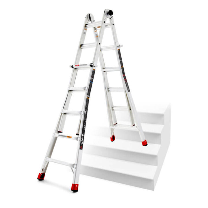 Lift Ladders 22 Foot Reach 5 in 1 Multi Position Aluminum Step Ladder, Silver