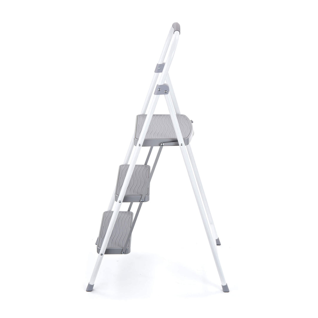 Rubbermaid 3 Step Folding Ladder, Steel Foldable Step Stool w/ Hand Grip, White