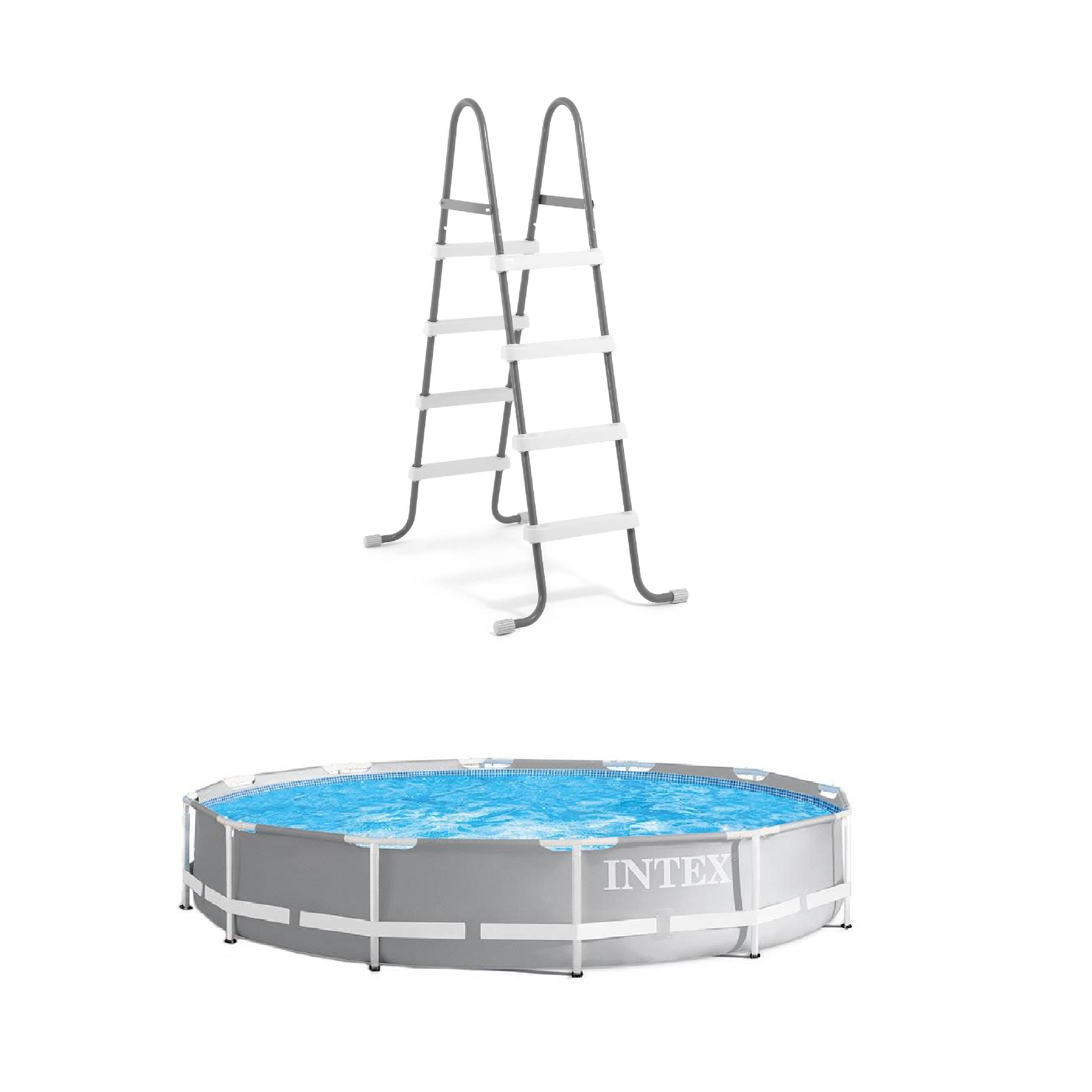 Intex 12 Ft x 30 In Swimming Pool w/ Intex Pool Ladder for 48 Inch High Wall