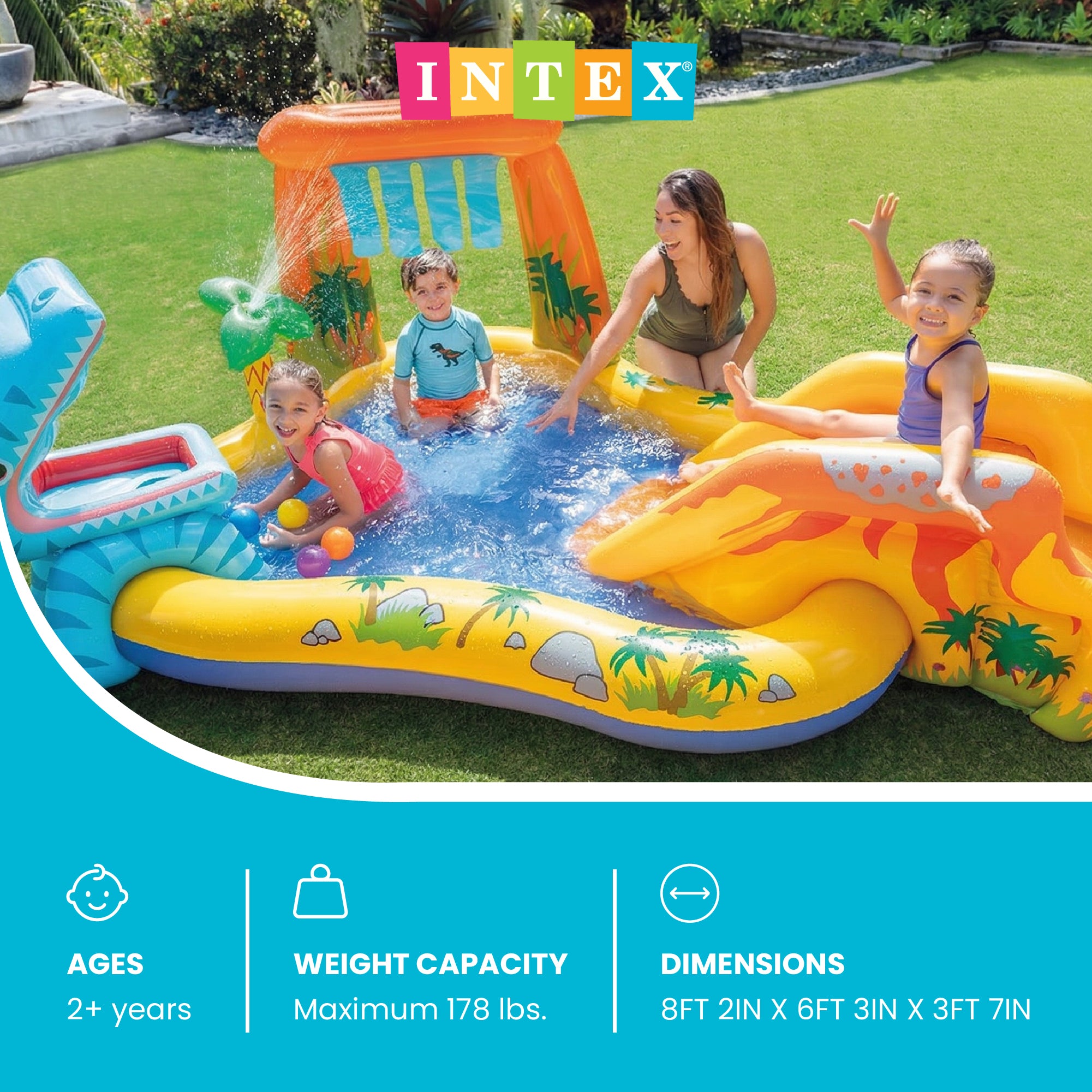 Intex Inflatable Kids Dinosaur Play Center Outdoor Water Park Pool with Slide - VMInnovations
