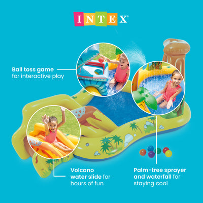 Intex Inflatable Kids Dinosaur Play Center Outdoor Water Park Pool with Slide - VMInnovations