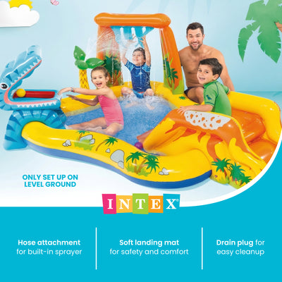 Intex Inflatable Kids Dinosaur Play Center Outdoor Water Park Pool with Slide - VMInnovations