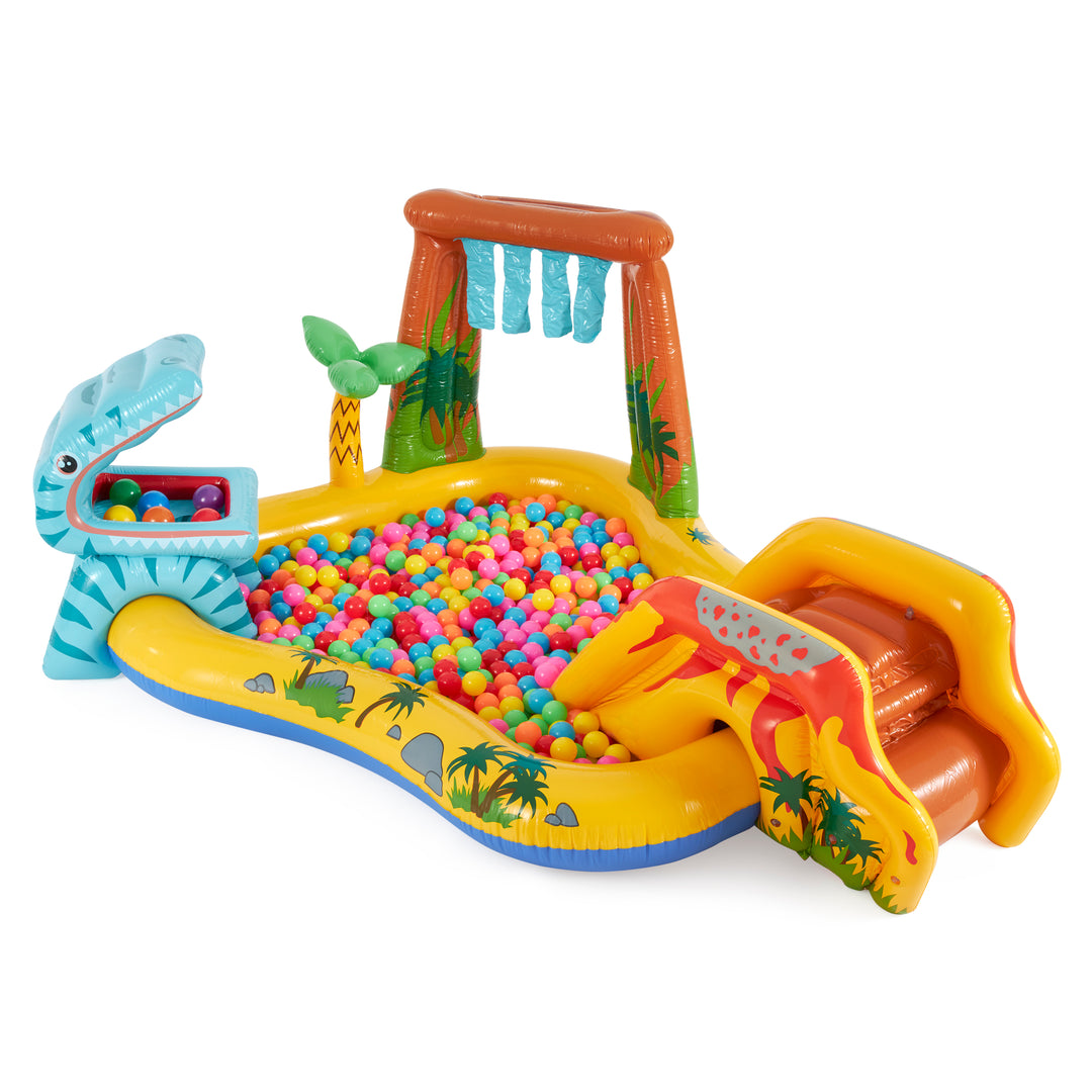 Intex Inflatable Dinosaur Water Splash Play Center & Plastic Fun Ballz, 100 Pack