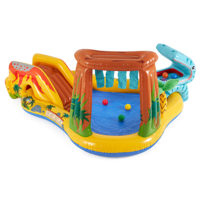 Intex Inflatable Dinosaur Water Splash Play Center & Plastic Fun Ballz, 100 Pack