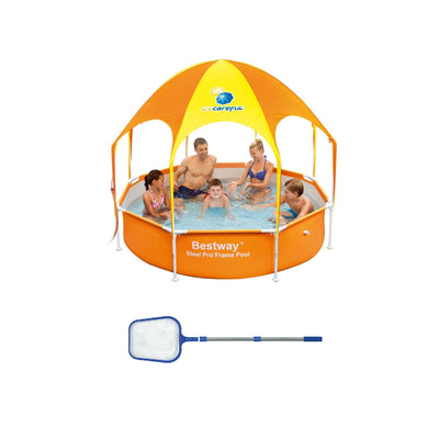 Bestway Kids Play Pool w/ UV Canopy and Swimline 4' Telescopic Pool Skimmer Net