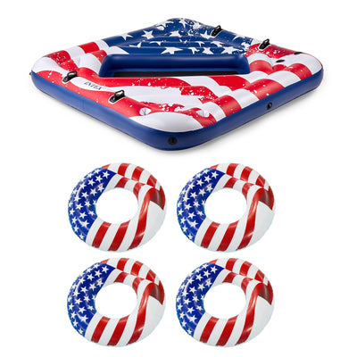 Intex American Flag 2 Person Float & 4 Pack Swimline American Flag Tube Float - VMInnovations