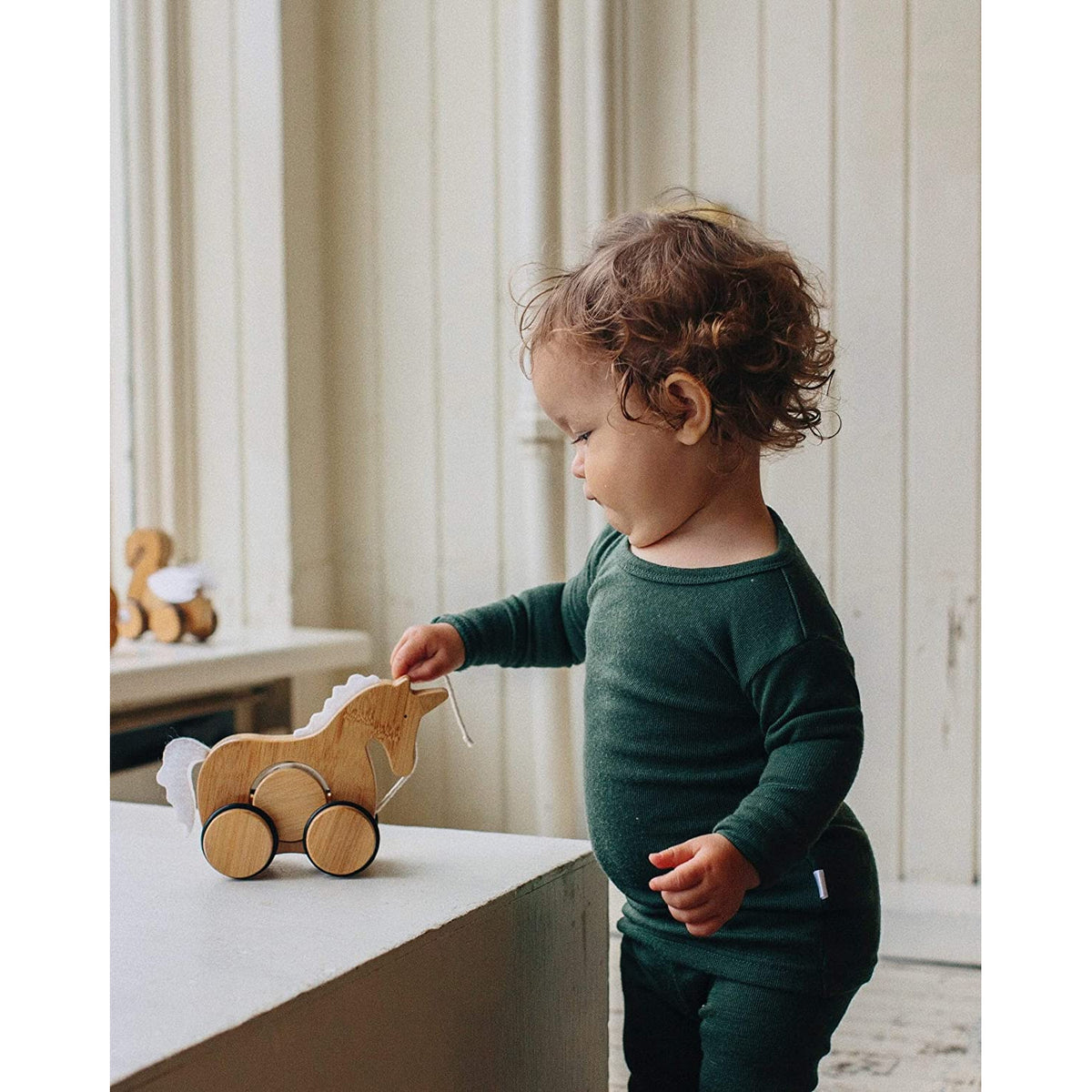 Kinderfeets Kids Bamboo Push & Pull Animal Toy Figures, Rabbit, Swan, & Unicorn - VMInnovations