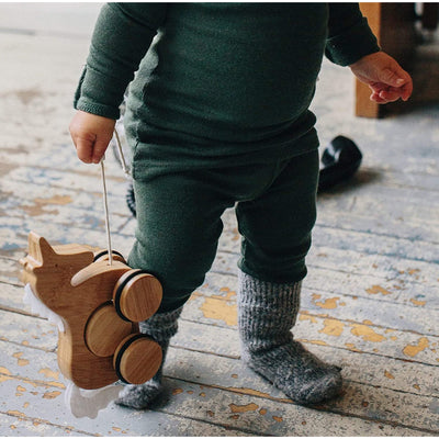 Kinderfeets Kids Bamboo Push & Pull Animal Toy Figures, Rabbit, Swan, & Unicorn - VMInnovations