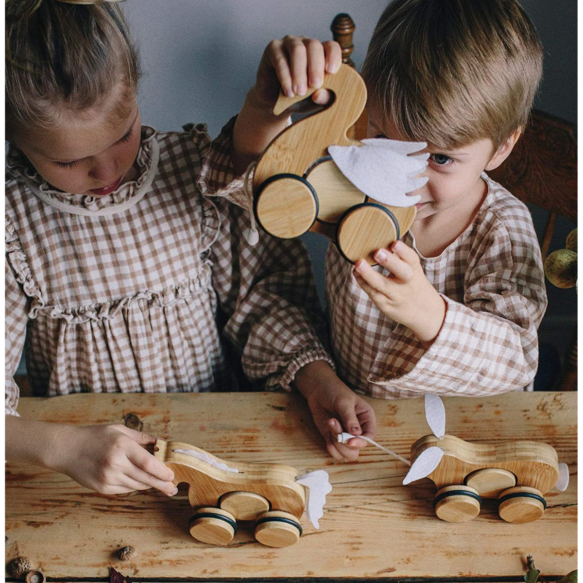 Kinderfeets 3615 Kids Rolling Bamboo Push and Pull Animal Toy Figure, Swan - VMInnovations
