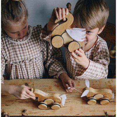 Kinderfeets Kids Bamboo Push & Pull Animal Toy Figures, Rabbit, Swan, & Unicorn - VMInnovations