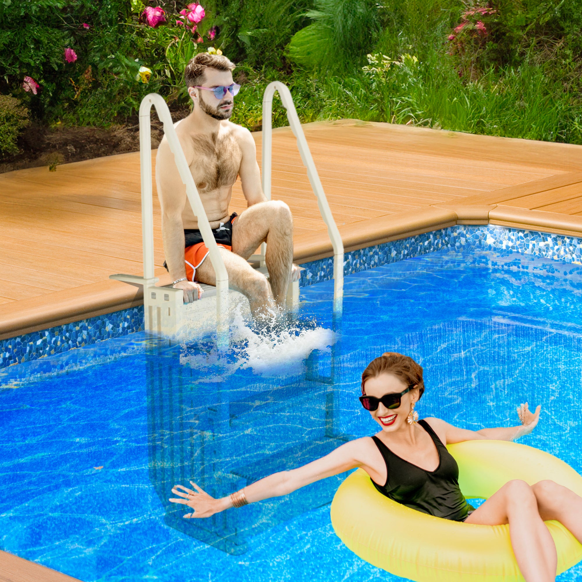 Confer Plastics In-Pool 4 Step Ladder, Above Ground Pool Stairs, Gray (Open Box) - VMInnovations
