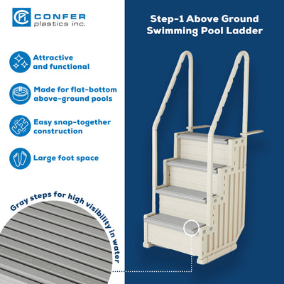 Confer Plastics In-Pool 4 Step Ladder, Above Ground Pool Stairs, Gray (Open Box) - VMInnovations