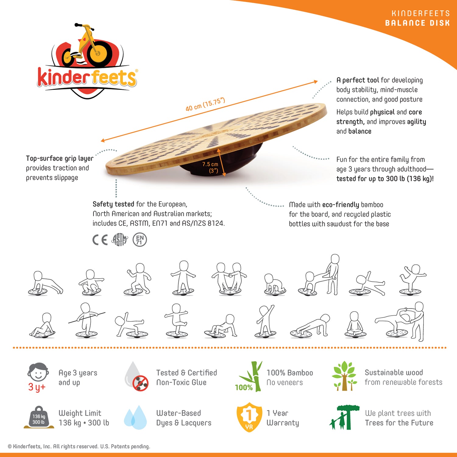 Kinderfeets Bamboo Balance Board Disk and Waldorf Wood Balance Board, Natural