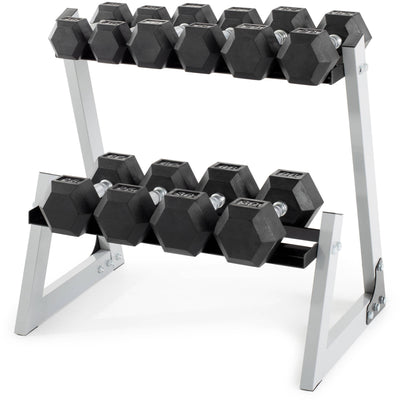 Weider 200 Pound Rubber Hex Dumbbell Weight Set with Weight Rack (Open Box)