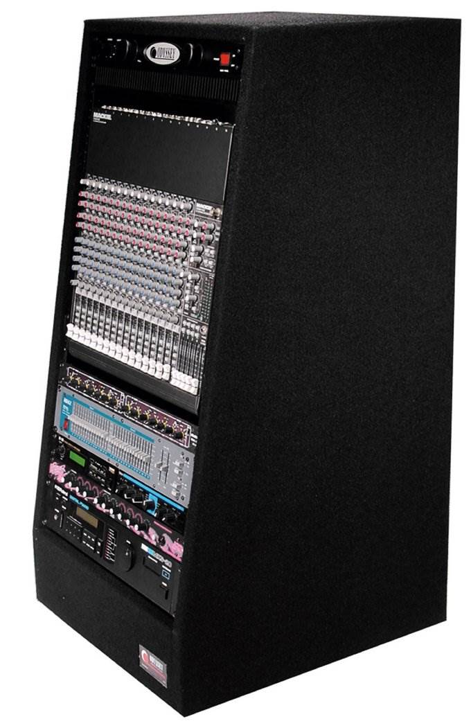 Odyssey CRS20W Carpeted Angled DJ Studio Rack w/ Wheels & 20U Front Rack Rails - VMInnovations