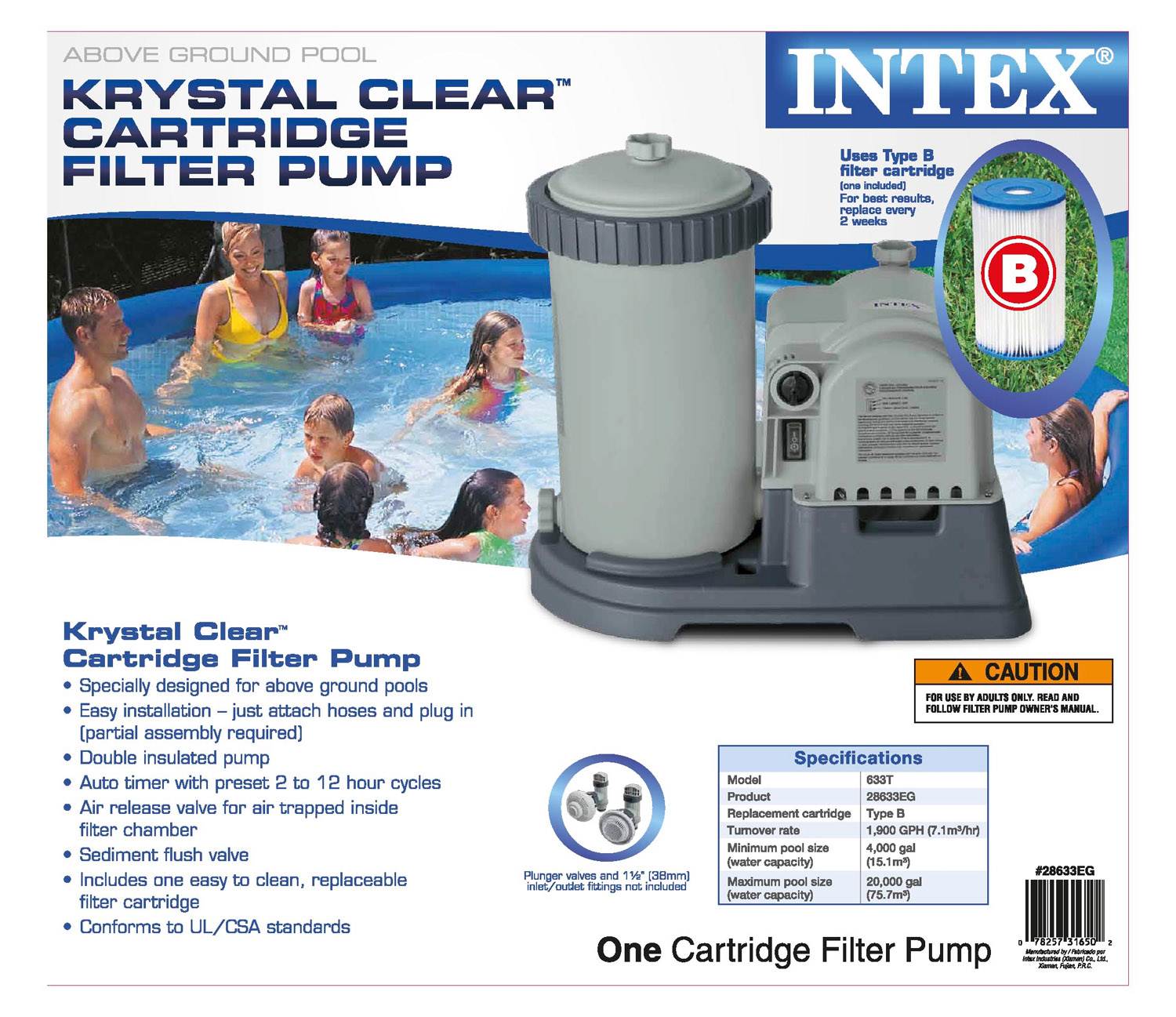 INTEX 2500 GPH Filter Pump w/ GFCI & Klor-In Automatic Inline Chlorine Feeder