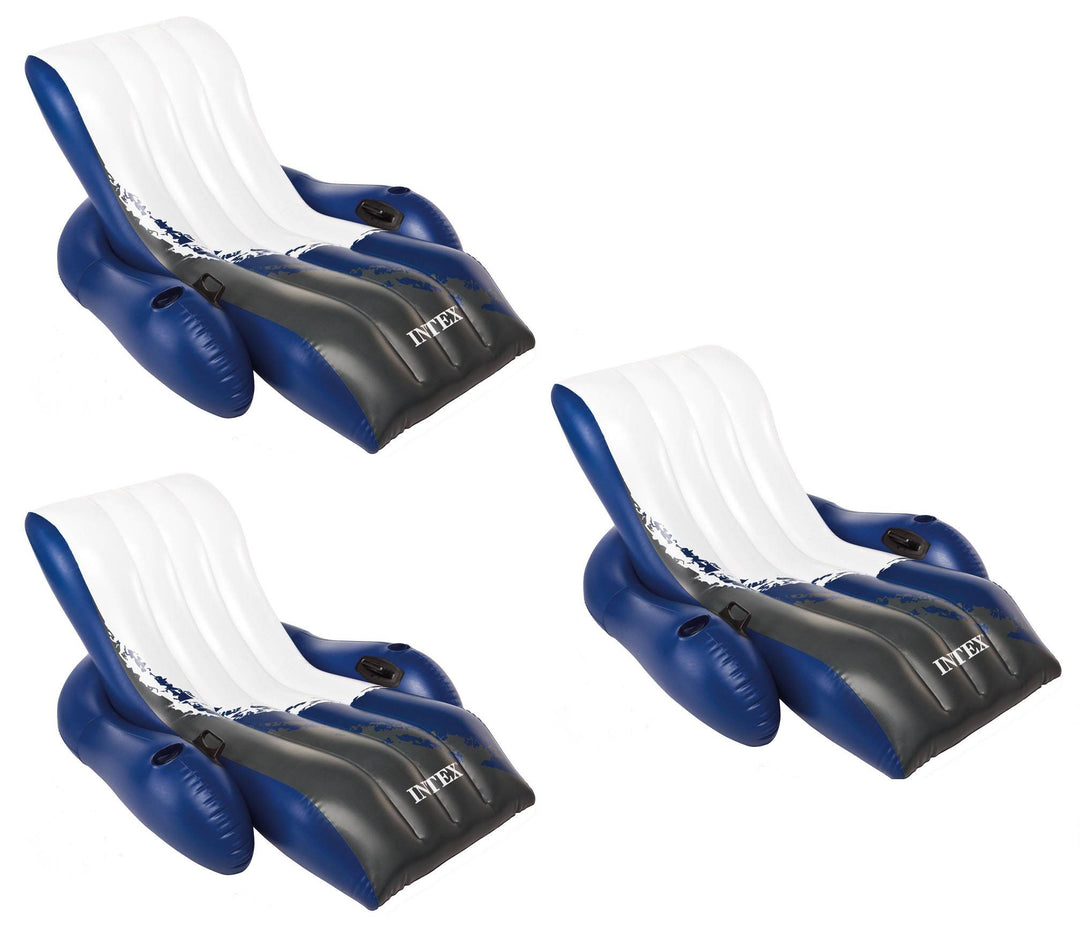 Intex Inflatable Floating Comfortable Recliner Lounges with Cup Holders (3 Pack)