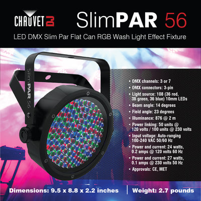 Chauvet DJ SlimPar 56 LED DMX Slim Par Flat Can RGB Wash Light Effect Fixture (Refurbished)