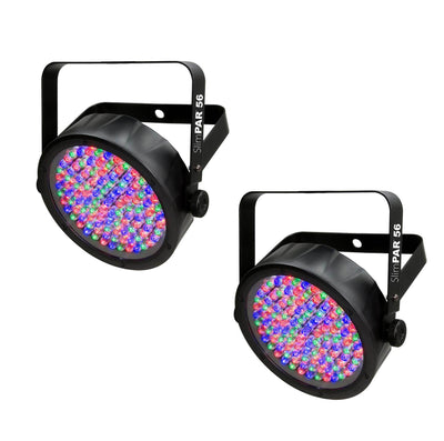 (2) Chauvet DJ SlimPar 56 LED DMX Slim Par Can Stage Pro RGB Lighting Effects