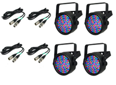 (4) Chauvet SlimPar 38 LED Slim Par Can Pro DJ RGB Lighting Effects + DMX Cables