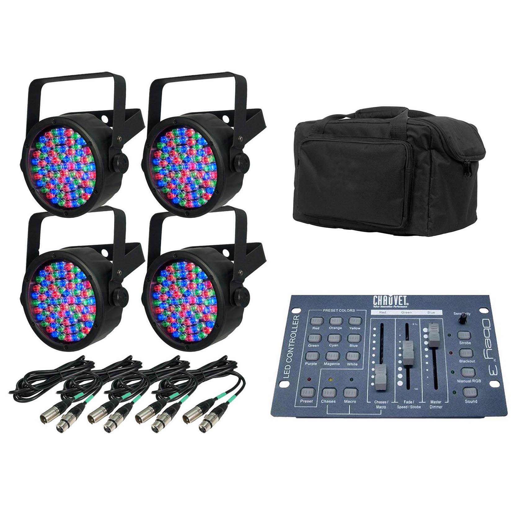 Chauvet SlimPar 38 LED RGB Lights with Obey 3 Controller + Travel Bag and Cables